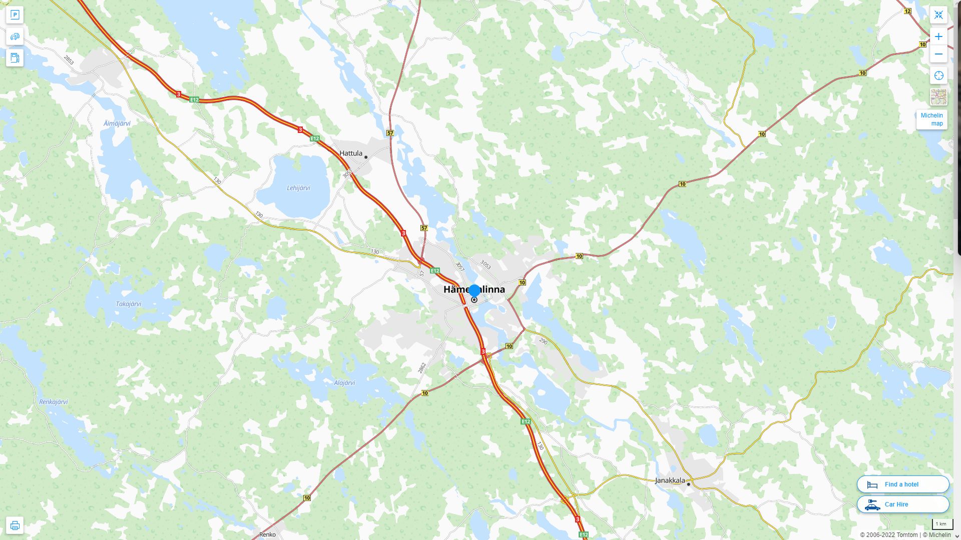 Hameenlinna Highway and Road Map